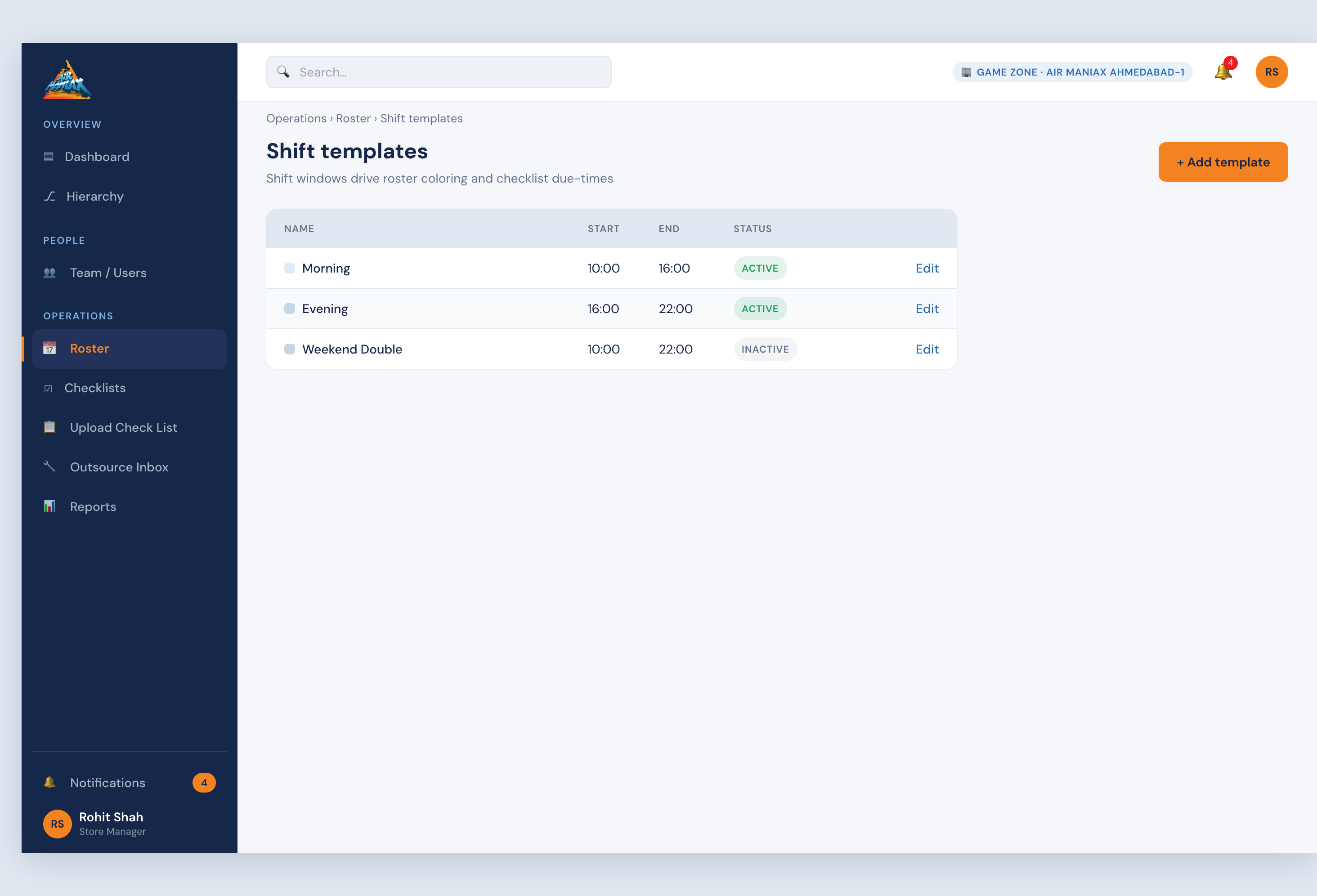 Shift Templates